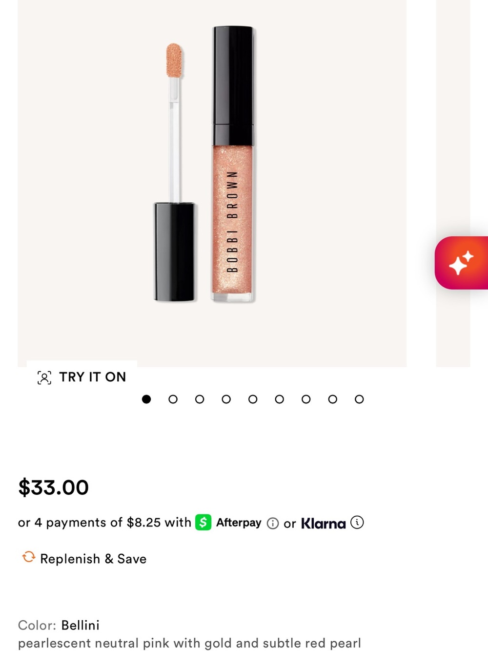 Bobbi Brown Bellini Pearlescent Neutral Pink Lip Gloss with Gold Shimmer